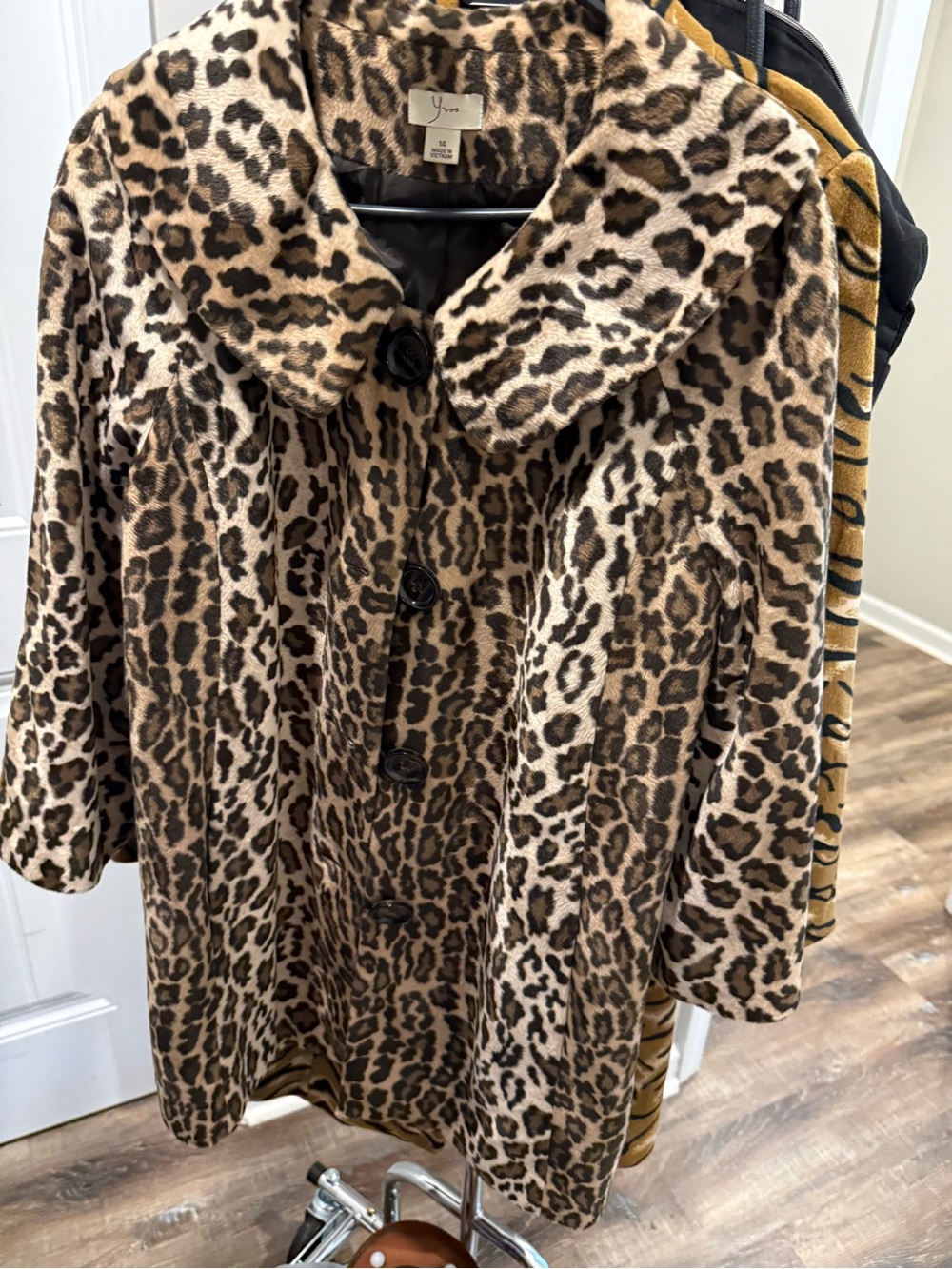 Michael Kors YVOS Leopard Print Pea Coat in Brown and Cream